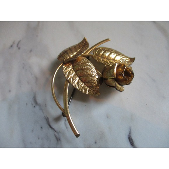 Vintage Forstner Sterling Silver Gold Vermeil Drooping Rose Brooch - Picture 4 of 6